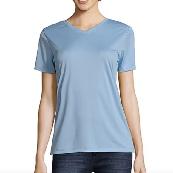 Hanes Womens Cool-DRI V Neck Short Sleeve Performance T-Shirt , Blue Sz L - Picture 3 of 3